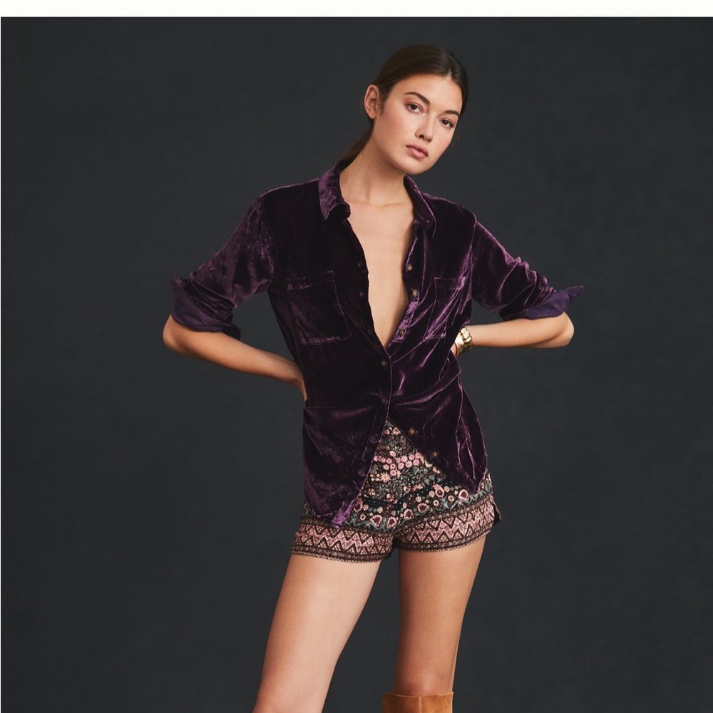 NWT Anthropologie Pilcro Relaxed Velvet Button Down